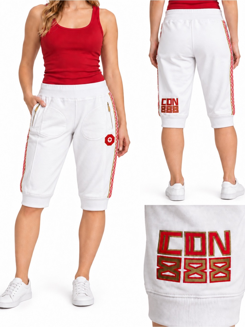 Size M HBC Women’s Team Canada Beijing 2008 Olympic Capri Pants White Collectibl - Picture 2 of 10
